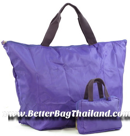กระเป๋าพับเก็บได้กันน้ำสีสดใสทรงกระเป๋าช้อปปิ้ง